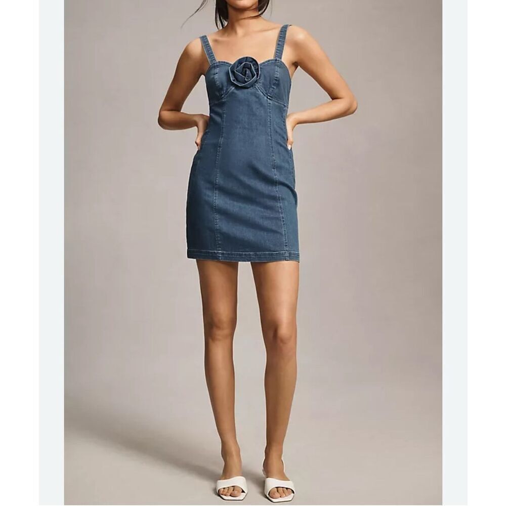 Anthropologie Porridge Rosette Denim Slim Mini Dresssize Small